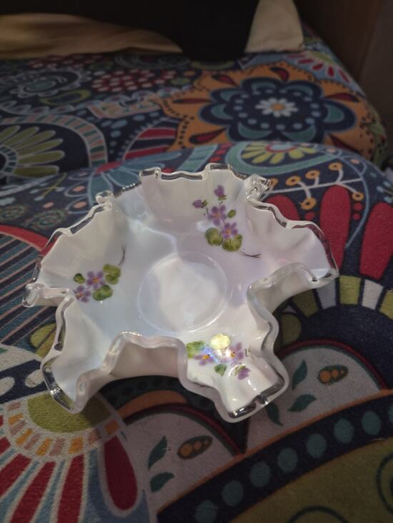 Fenton Other - Fenton Silver Crest Violets in the Snow Hand Painted Signed Compote